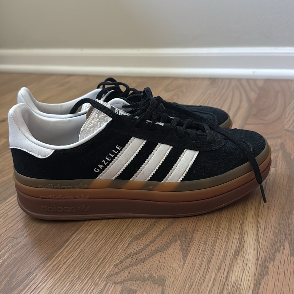 adidas Gazelle Platform Sneakers in Black, White, Gum - Picture 4 of 5